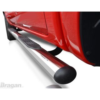 To Fit 2012 - 2016 Ford Ranger Stainless Steel Side Bars + Step Pads + White LEDs x4