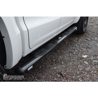 To Fit 2010 - 2016 VW Volkswagen Amarok Side Bars + White LEDs - Black