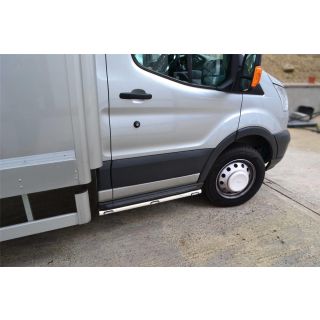 Chrome Stainless Steel Side Bars + White LEDs For Ford Transit MK8 2014-2021 Chassis Cab Motorhome Van Tipper Pickup