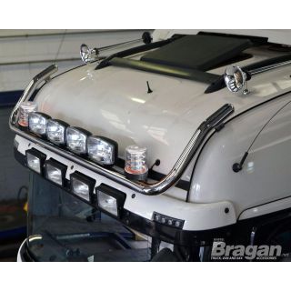 To Fit Pre 2009 Scania P, G, R Series Highline Roof Bar + Flush LEDs + Jumbo LED Spots x4 + Clear Lens Beacon x2