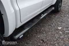 To Fit 2010 - 2016 VW Volkswagen Amarok Side Bars + White LEDs - Black
