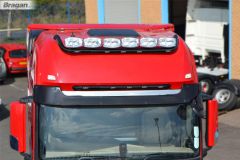 To Fit Mercedes Actros MP2 / MP3 Long Distance / Mega Space Cab Roof Bar + Flush LEDs + Jumbo Spots x4 + Clear Lens Beacon x2 - BLACK
