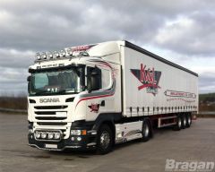 To Fit Scania 4 Series Standard Sleeper Cab Roof Light Bar + Flush LEDs + Round Black Spots