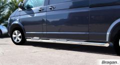 To Fit 2004 - 2015 Volkswagen Transporter T5 / Caravelle LWB Side Bars + Step Pads + Amber LEDs x10