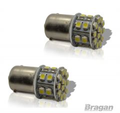 2x 12v/24v BA15S 5050 SMD 27 LED Turn Tail Brake Light White Single Contact Bulb