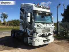 To Fit Renault T Range Long Haul Cab Stainless Roof Light Bar + Slim LEDs + Jumbo Spots x4 + Amber Lens Beacon x2