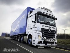 To Fit Mercedes Arocs BigSpace Cab Stainless Roof Light Bar + Jumbo Spots x4 + Clear Lens Beacon x2