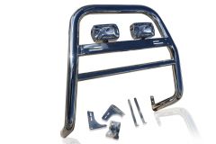 Bull Bar + Rectangle Spots X2 For Nissan Navara D40 2010-2016 High Abar - Detachable