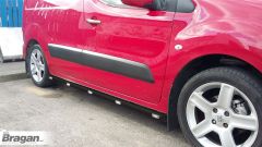 Black Side Bars + White LEDs For Peugeot Partner 2019 - 2023 with Mudflaps