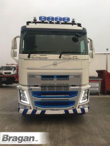 Black Roof Bar + LEDs + LED Spots + Clear Beacons For Volvo FMX Low Standard Sleeper 2021+ Stainless